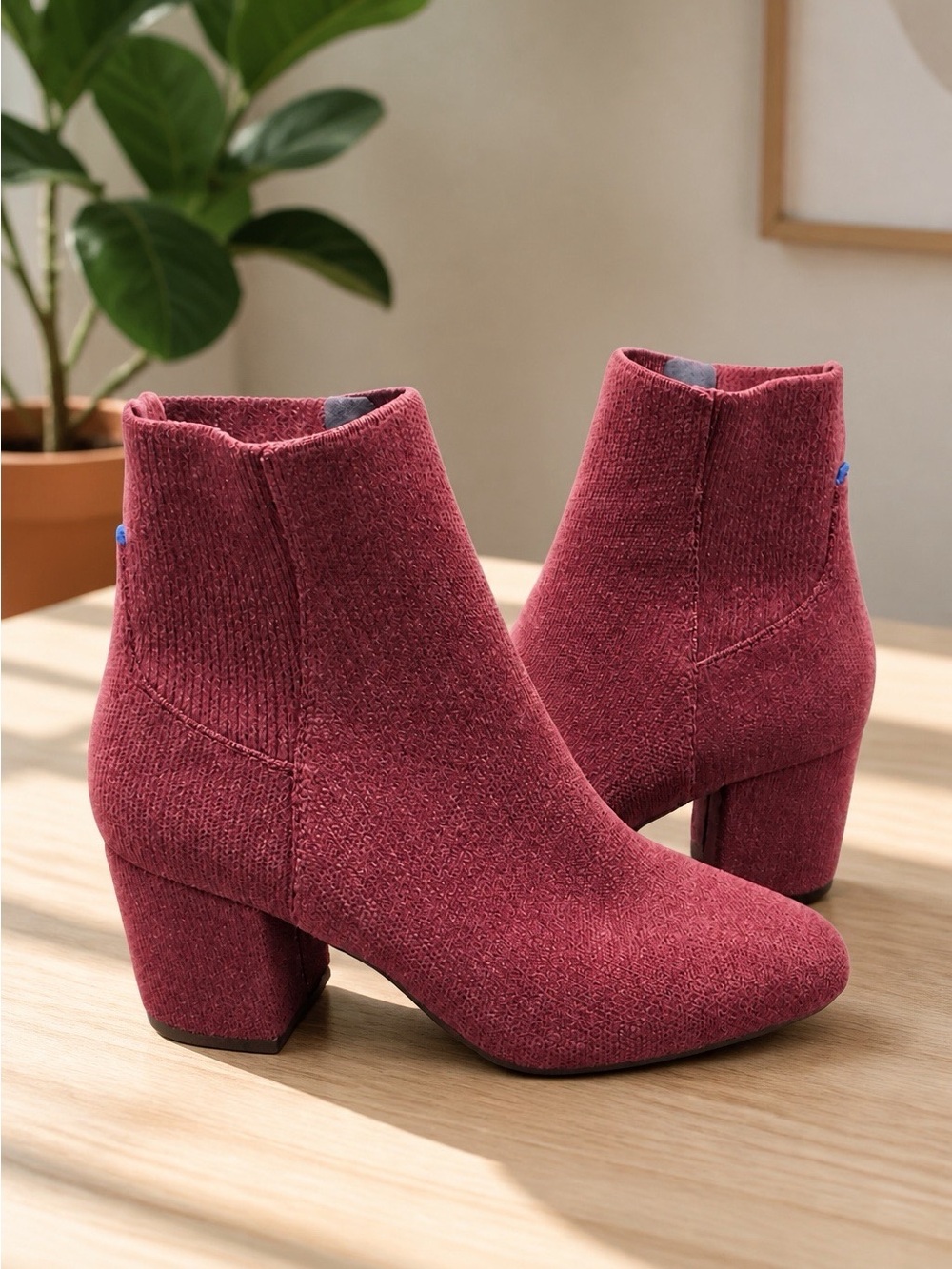 Rothy's ReVelvet Syrah High Classic Boot Burgundy Knit Woman 9